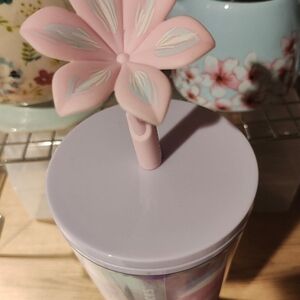 Pink Floral Tumbler with Lid